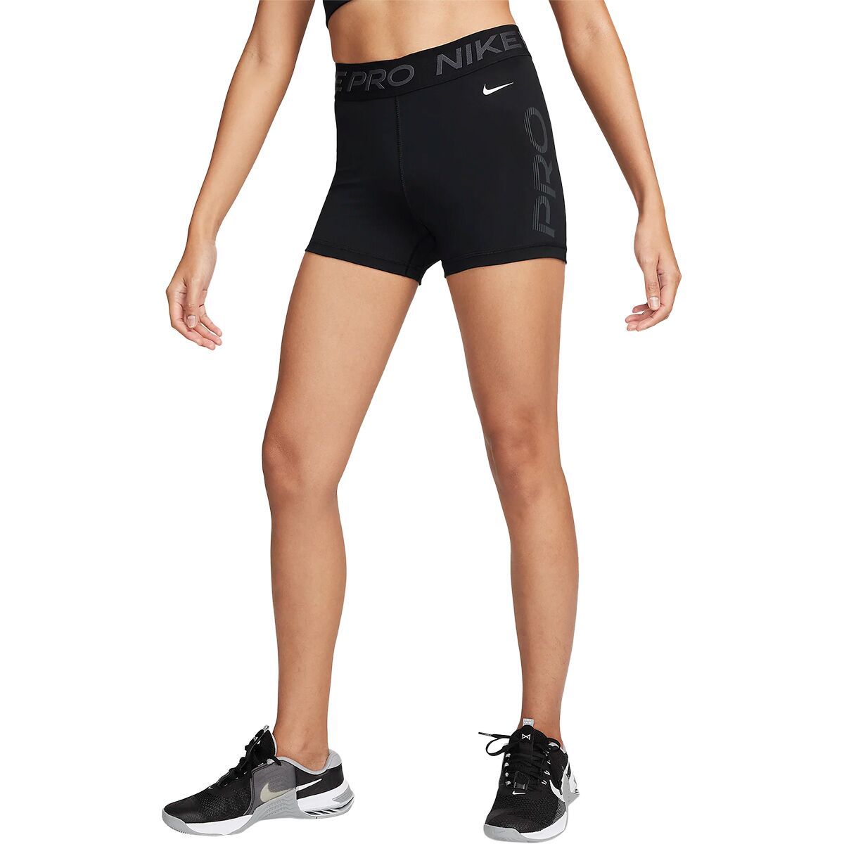 Nike Pro Mid-Rise Graphic 3in Shorts - Women's Black/Anthracite/White, XL