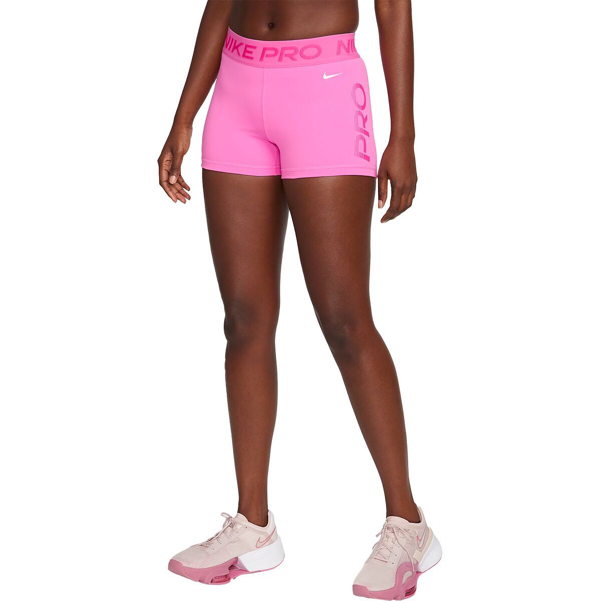 Nike Pro Mid-Rise Graphic 3in Shorts - Women's Playful Pink/Alchemy Pink/White, XL