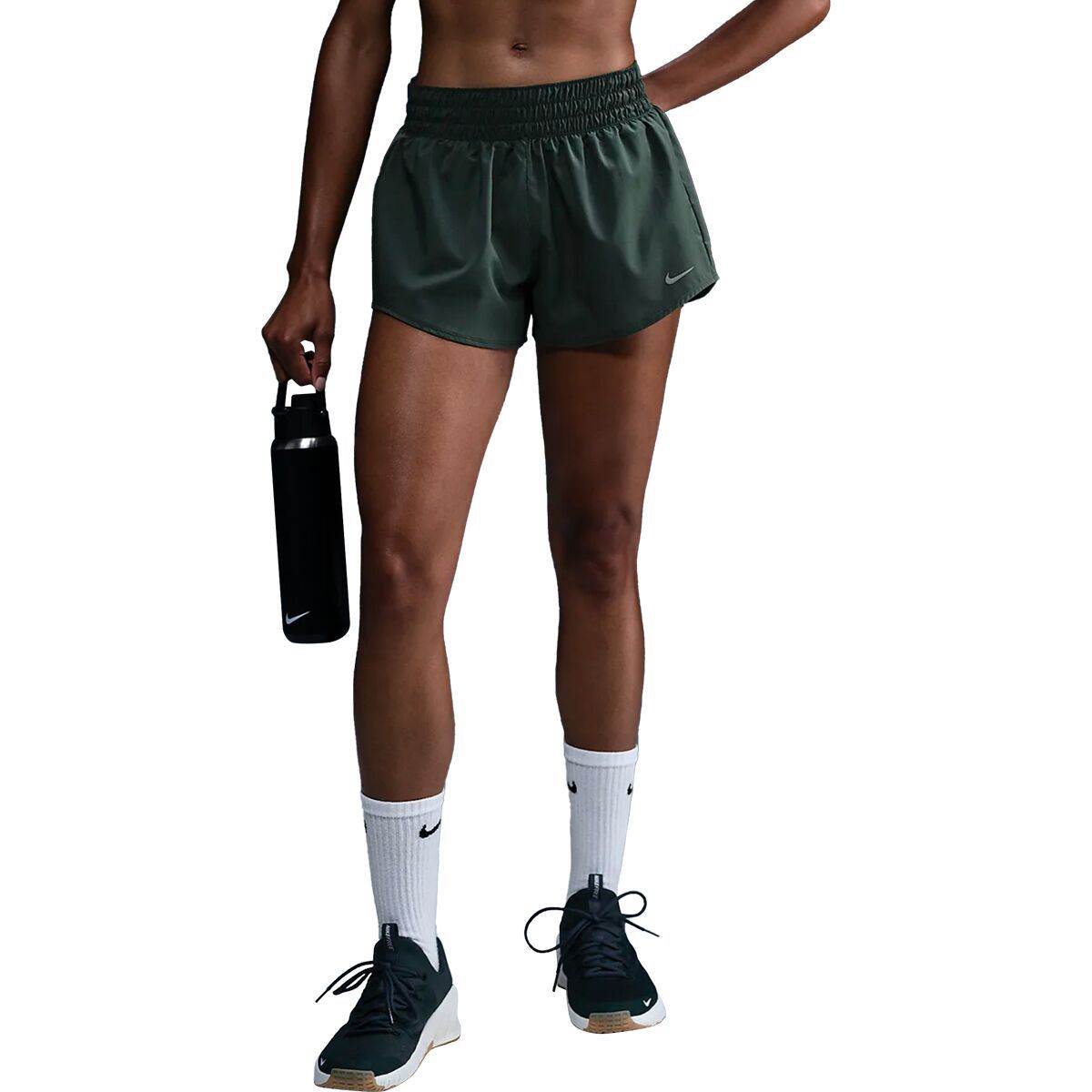 Image of Nike One Dri-Fit 3in Brief Lined Short - Women's Vintage Green/Reflective Silver, XS