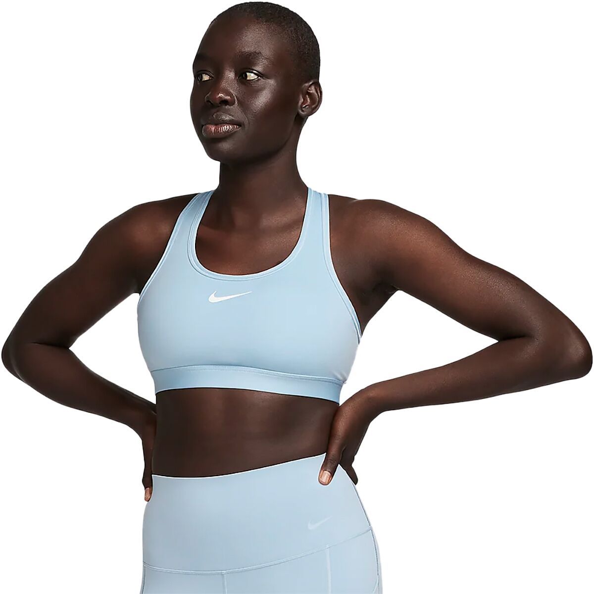 Nike Swoosh Med Sports Bra - Women's Light Armory Blue/White, L