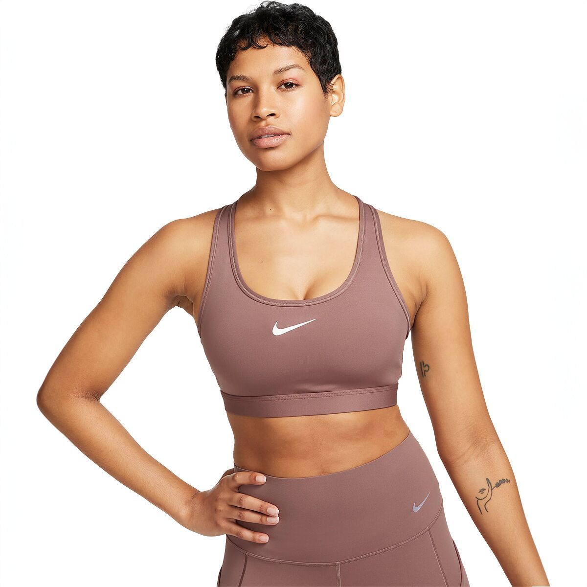 Nike Swoosh Med Sports Bra - Women's Smokey Mauve/White, XS