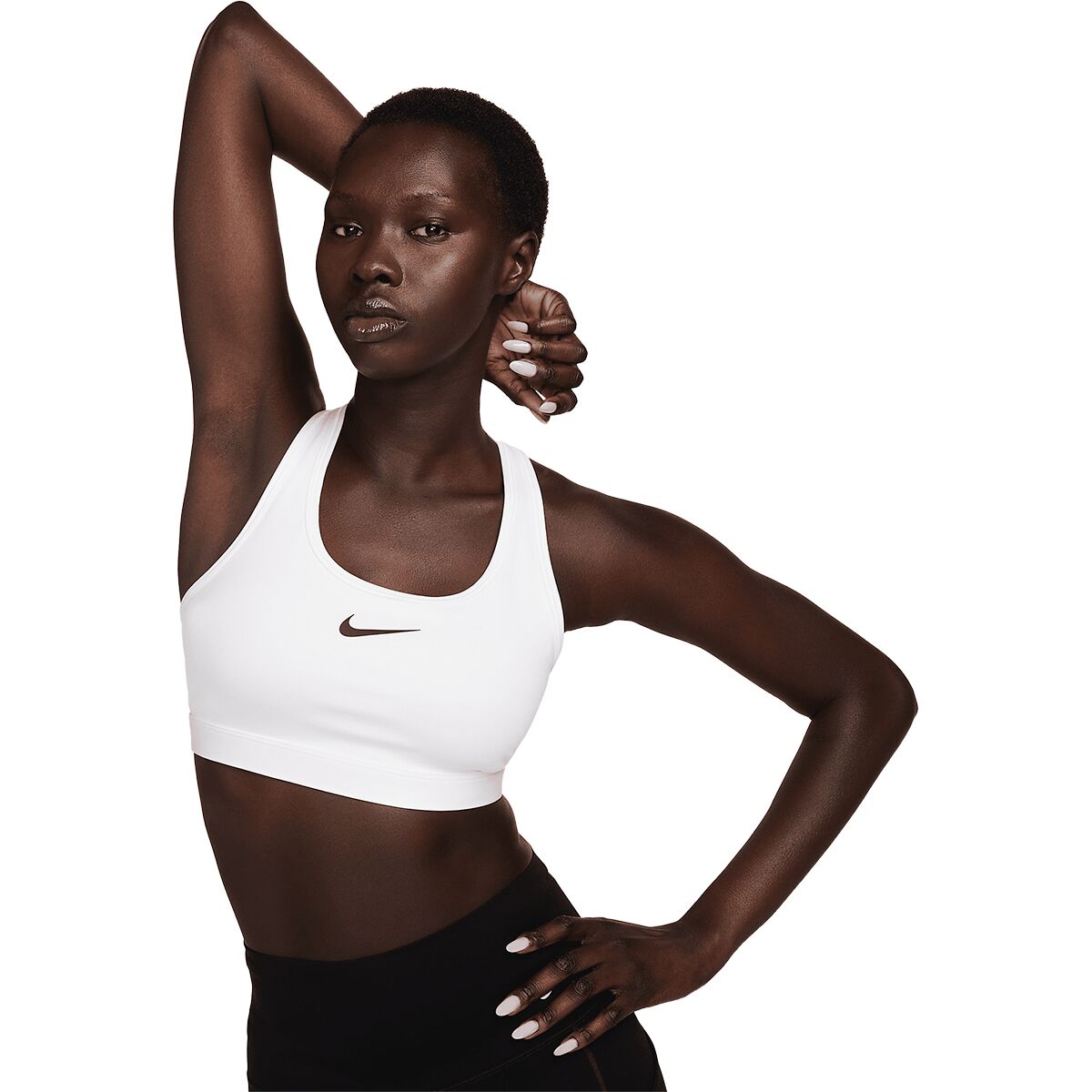 Image of Nike Swoosh Med Sports Bra - Women's White/Stone Mauve/Black, XS