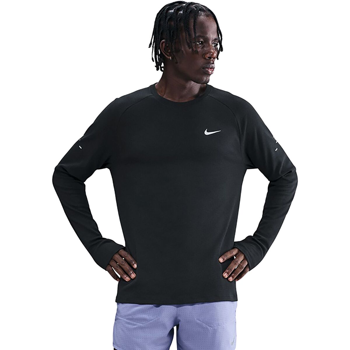 Image of Nike Dri-Fit Stride Waffle Crew - Men's Black/Reflective Silv, S