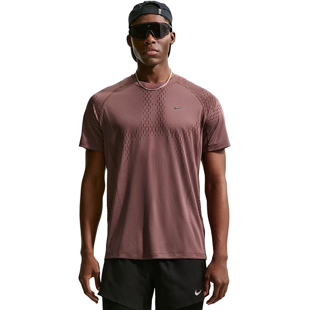 Image of Nike Stride Dri-FIT ADV Novelty SS T-Shirt - Men's Tattoo/Burgundy Crush/Refblk, S