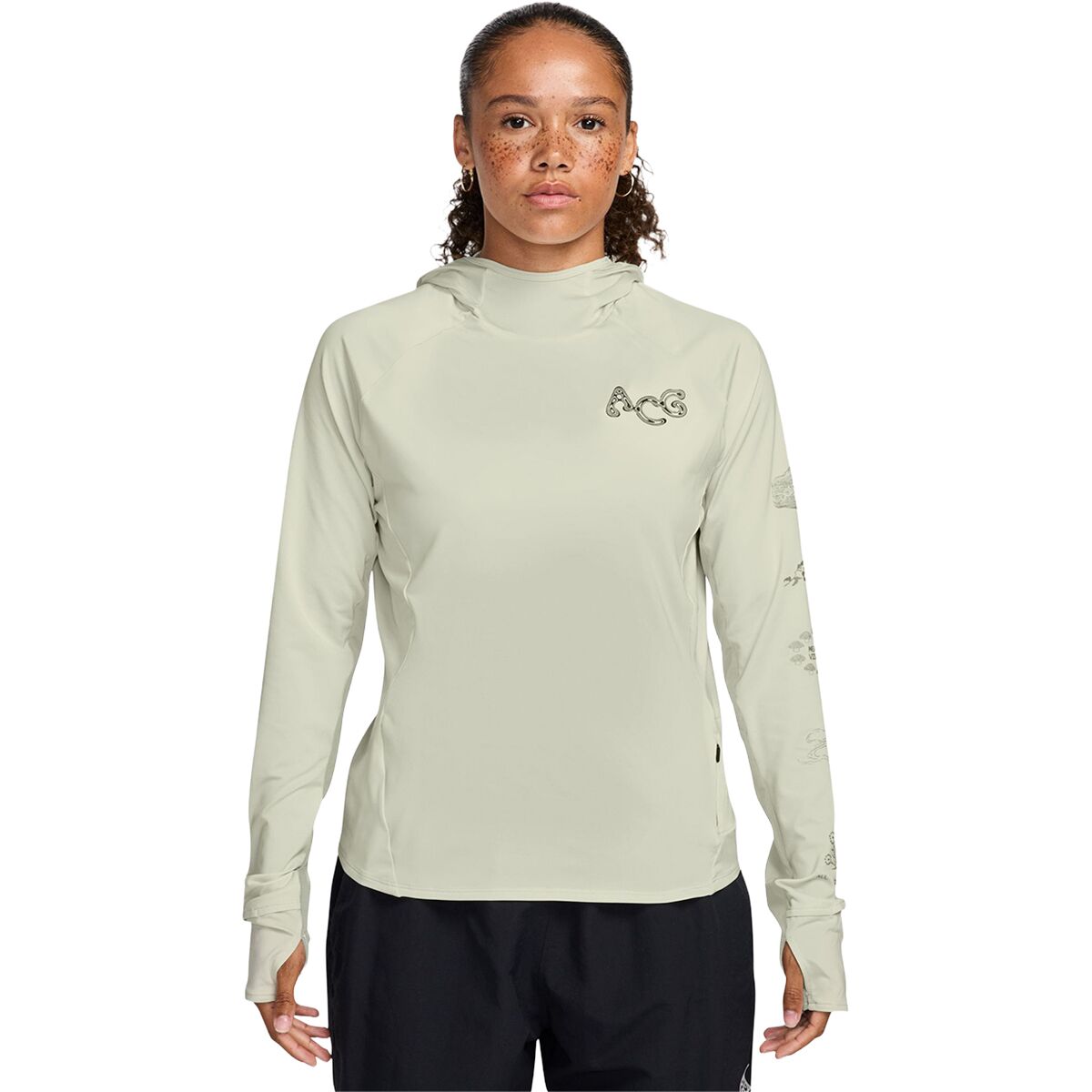 Image of Nike ACG Solar Chase Dri-Fit UV Long-Sleeve Sun Hoodie - Women's Sea Glass/Sea Glass/Summit White, XL