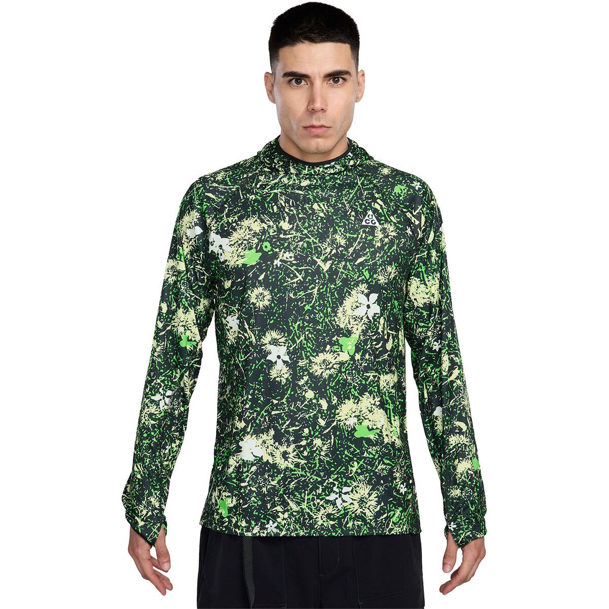 Image of Nike ACG Dri-FIT UV Solar Chase AOP Hoodie - Men's Mean Green/Black Spruce/Summit White, L