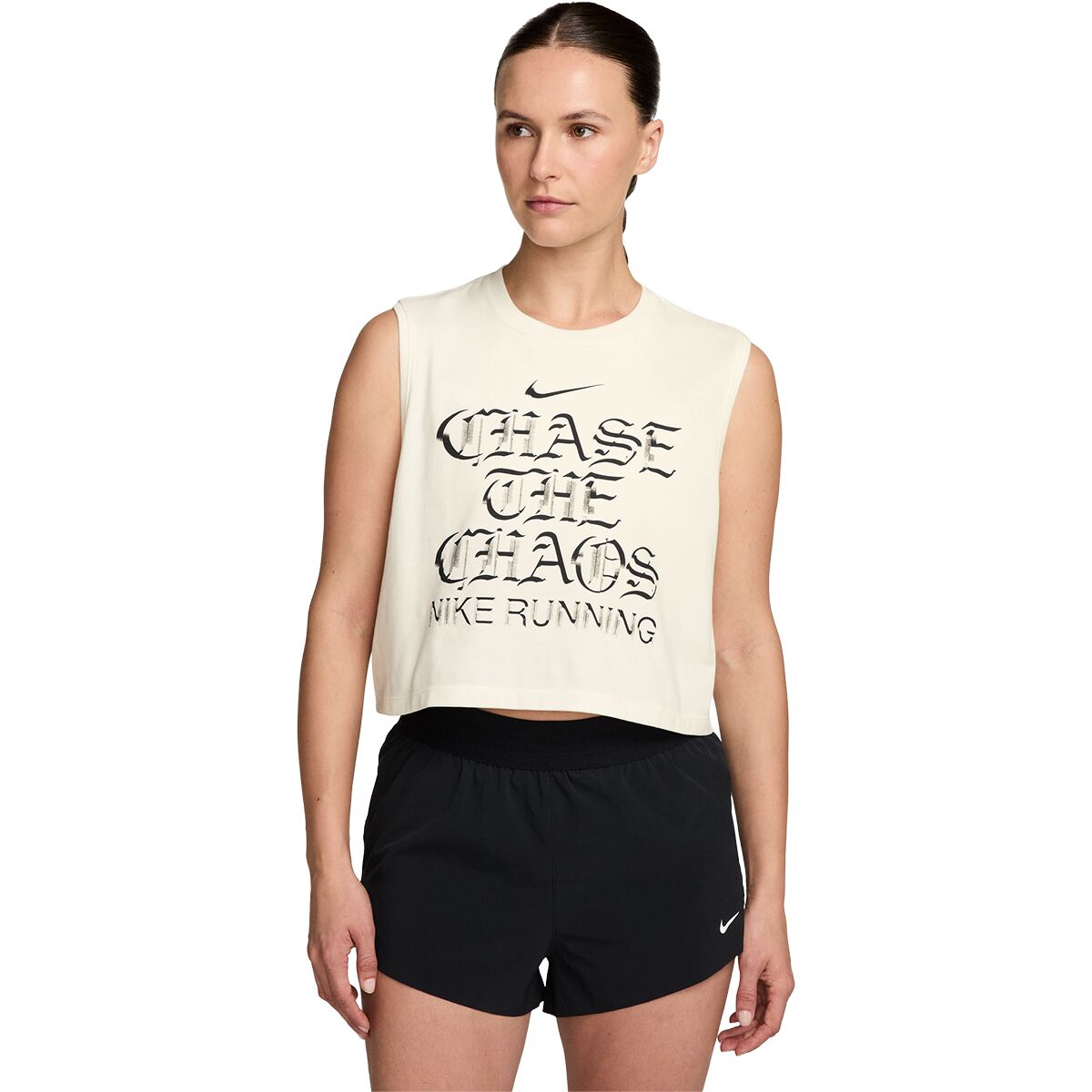 Image of Nike Dri-Fit Sleeveless Running Top - Women's Sail/Black, S
