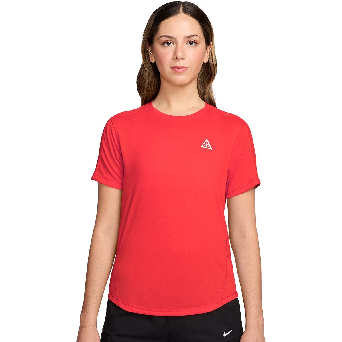Image of Nike ACG Trail Dri-Fit Short-Sleeve Top - Women's Lt Crimson/Summit White, XL