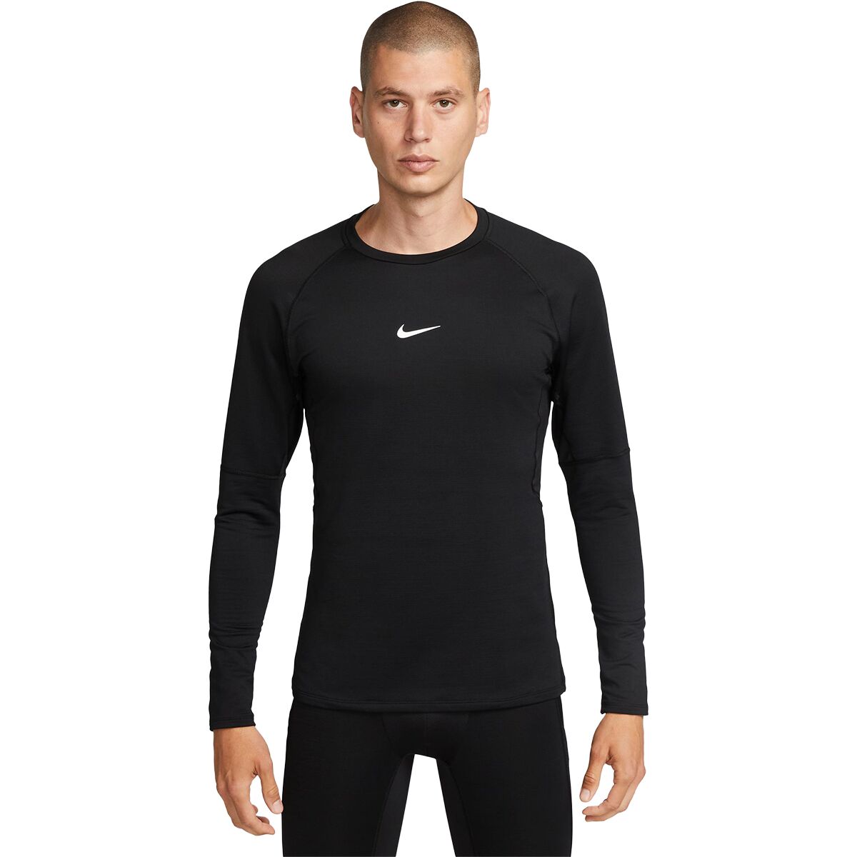 Image of Nike Dri-FIT Warm Long-Sleeve Crew Top - Men's Black/White, M