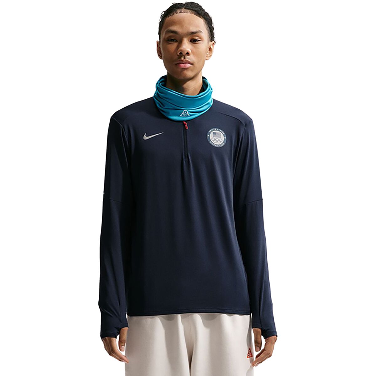 Image of Nike Team USA Element Dri-FIT 1/4-Zip Top - Men's Obsidian/Reflective Silv, M