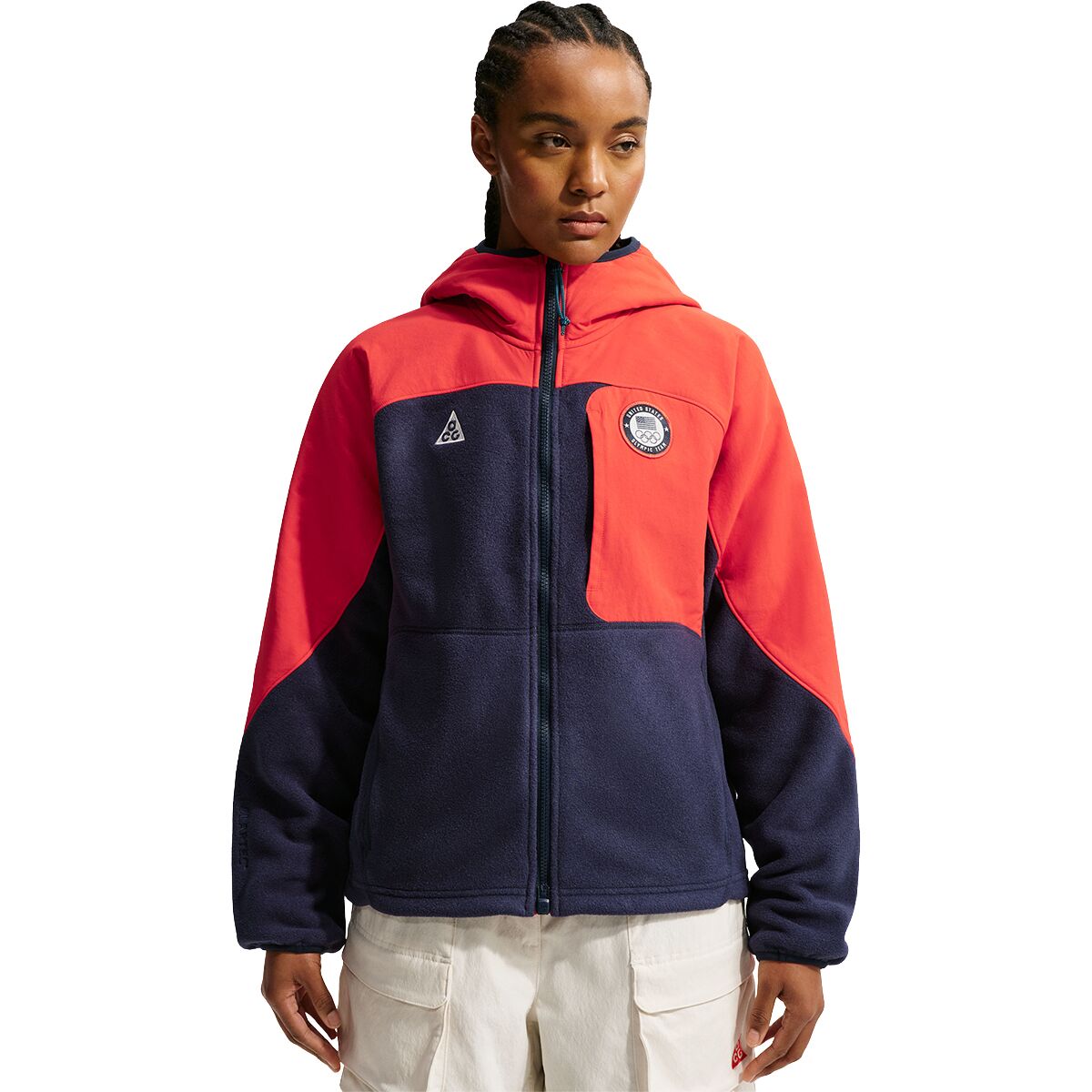 Image of Nike ACG x Team USA Full-Zip Jacket - Women's Obsidian/Chile Red/Obsidian/Summit White, L