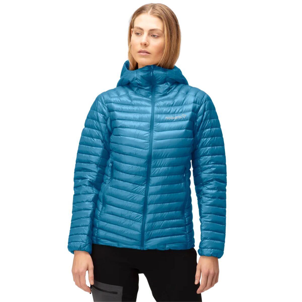 Image of Norrona Trollveggen Superlight Down850 Hooded Jacket - Women's Hawaiian surf, XS