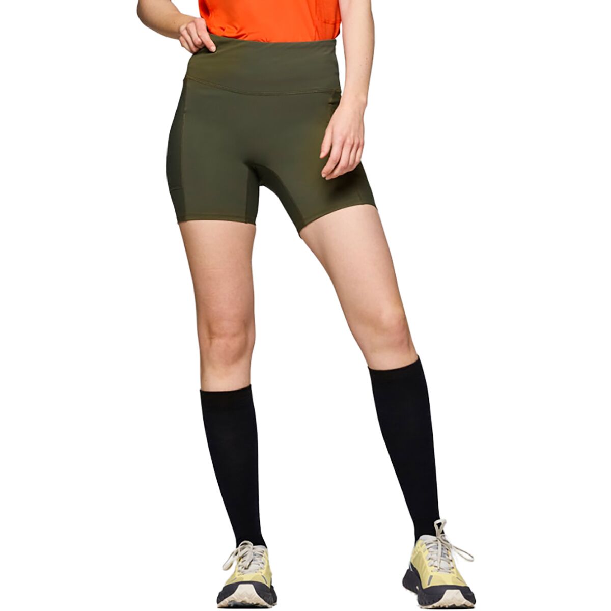 Image of Norrona Senja Equaliser Stretch 6in Tights - Women's Olive Night/Caviar, L