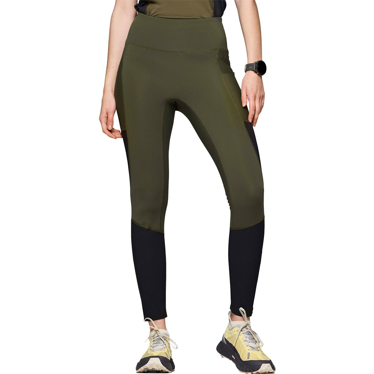 Image of Norrona Senja Equaliser Stretch Tights - Women's Olive Night/Caviar, M