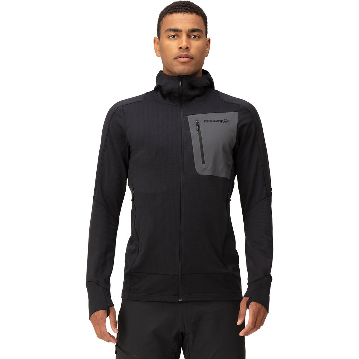 Image of Norrona Falketind Power Grid Hooded Jacket - Men's Caviar, L