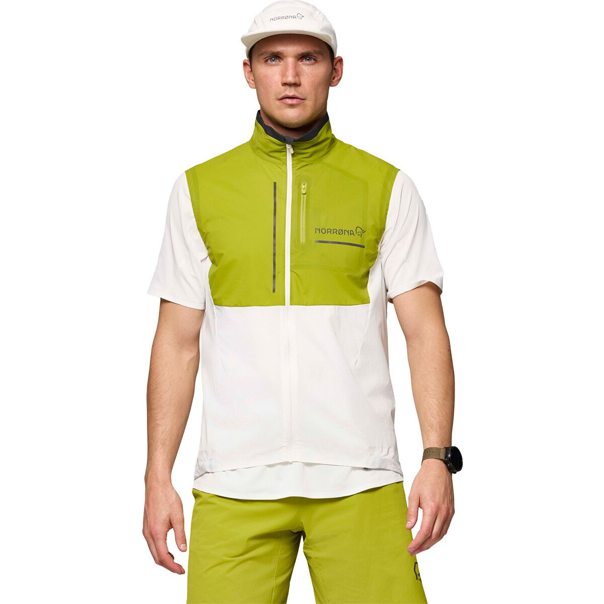 Image of Norrona Senja Aero90 Vest - Men's Golden Lime/Snow White, S