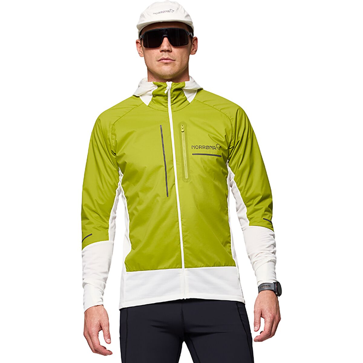 Image of Norrona Senja Alpha90 Zip Hooded Jacket - Men's Golden Lime/Snow White, L