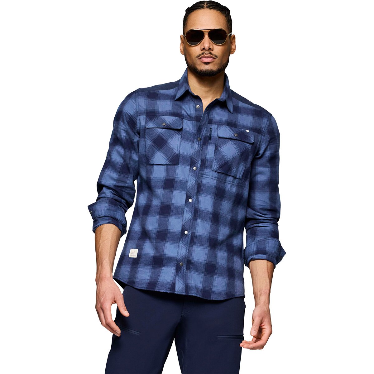 Image of Norrona Femund Flannel Shirt - Men's Navy Blazer, M