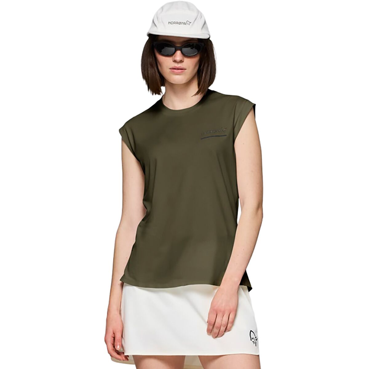 Image of Norrona Senja Equaliser Sleeveless T-Shirt - Women's Olive Night, L
