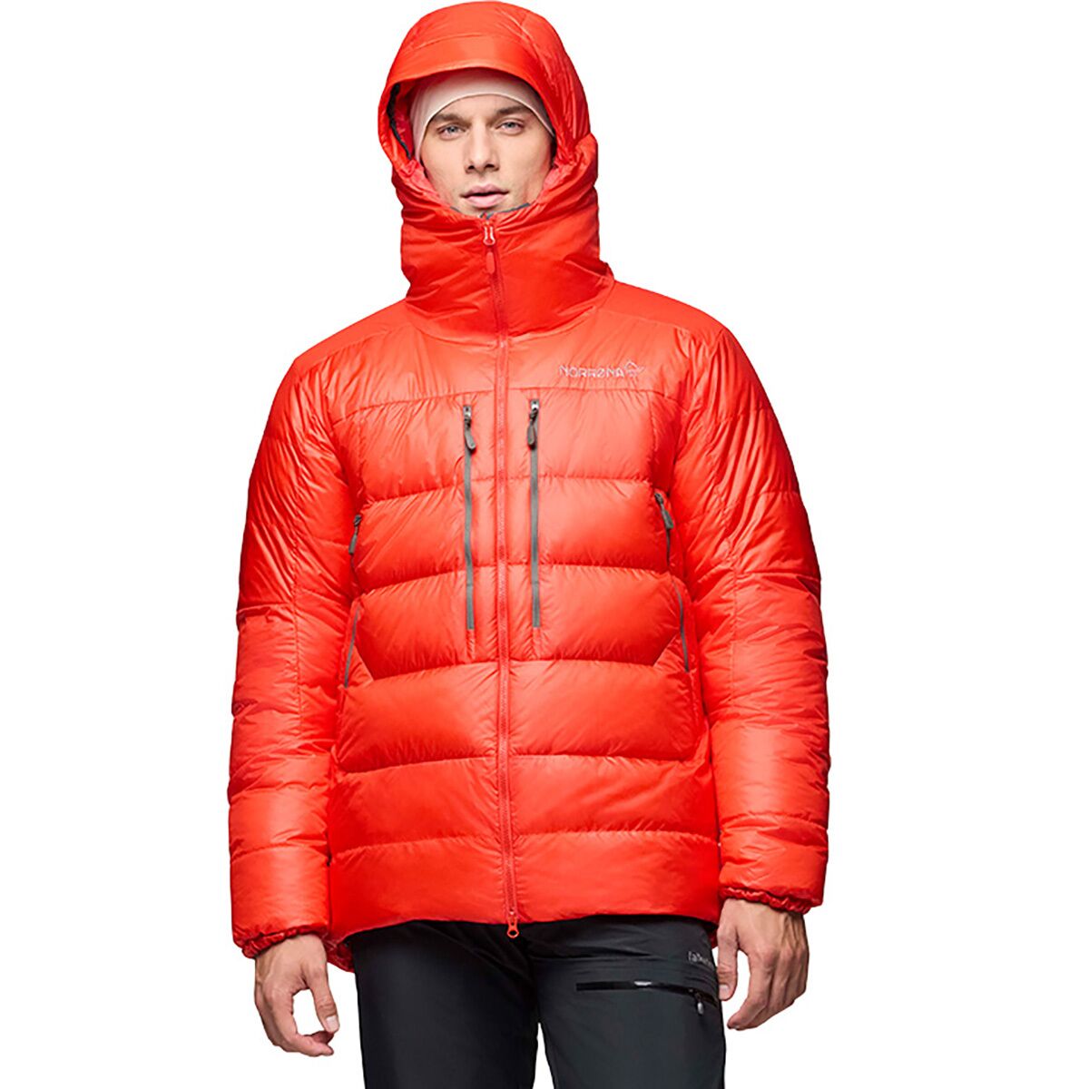 Image of Norrona Trollveggen Down800 Hooded Jacket - Men's Flame Scarlet, XL