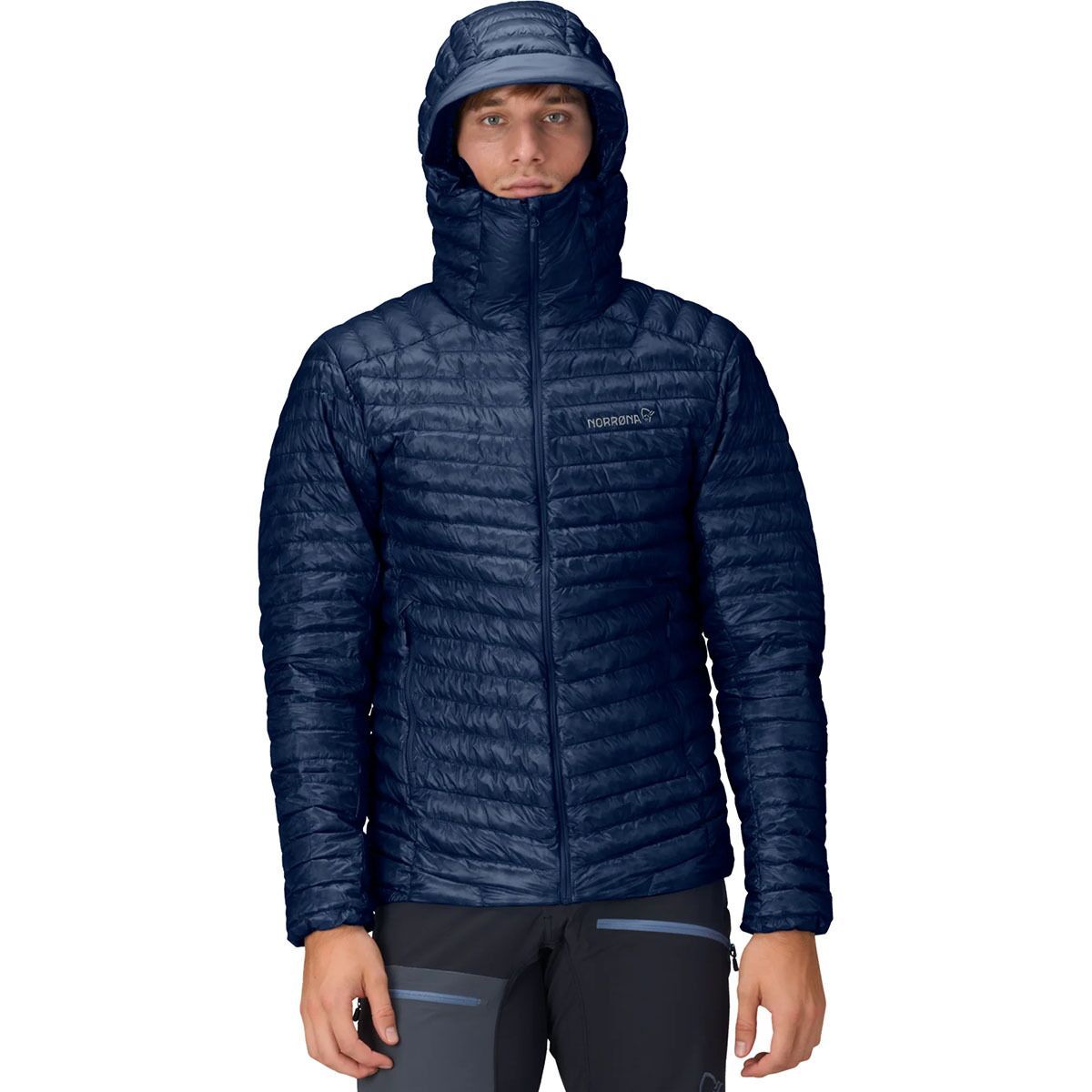 Image of Norrona Trollveggen Superlight Down800 Hooded Jacket - Men's Indigo Night, XL
