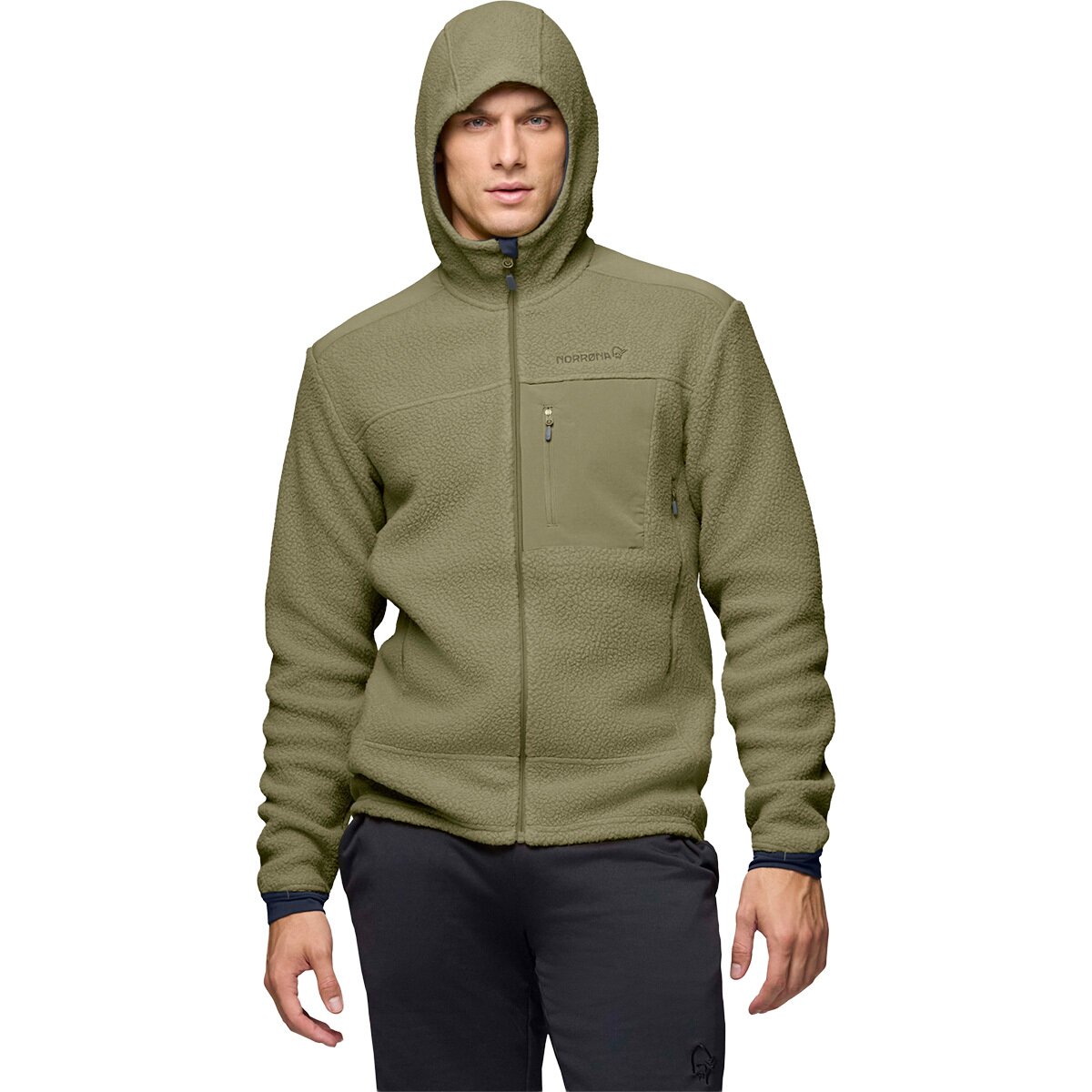 Image of Norrona Trollveggen Warm3 Zip Hooded Jacket - Men's Deep Lichen Green, M