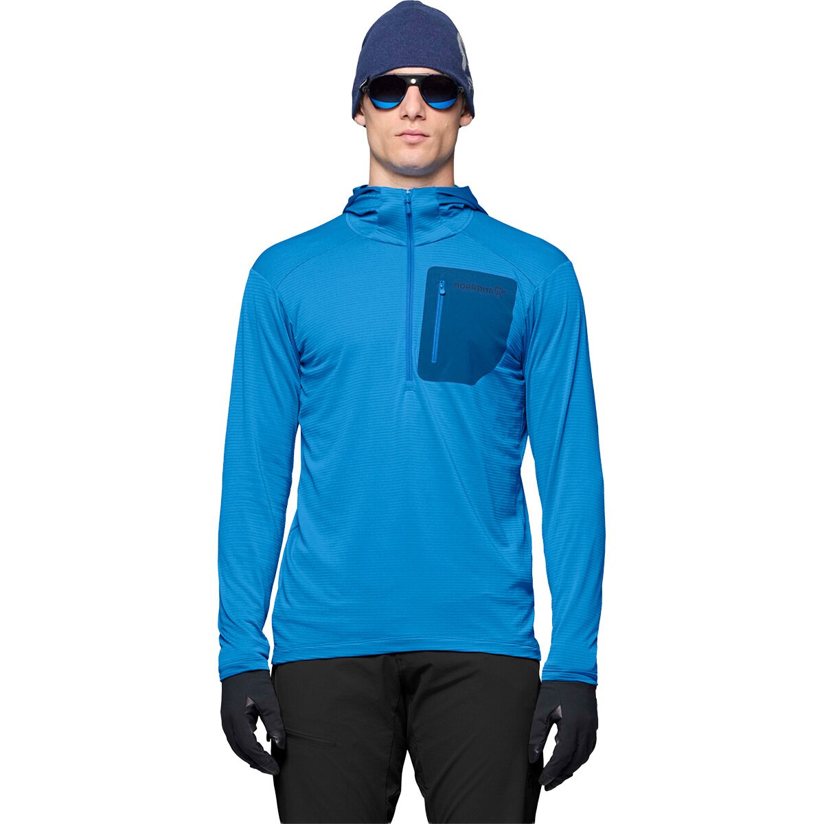 Image of Norrona Falketind Warm1 Hooded Jacket - Men's Brilliant Blue/Dark Blue, S