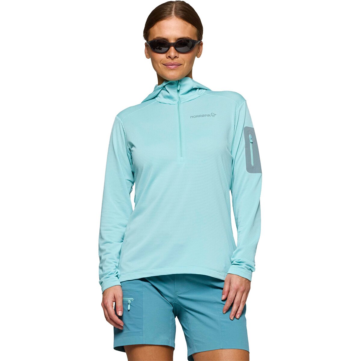 Image of Norrona Falketind Warm1 Hood - Women's Aqua Haze/Trooper, M