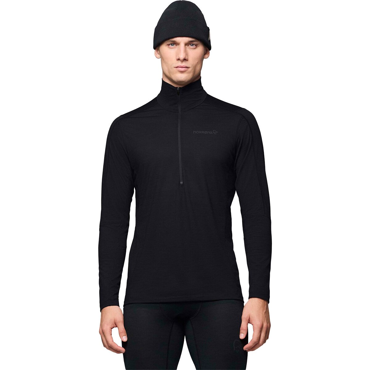 Image of Norrona Falketind Equaliserull Zip Neck Top - Men's Caviar Black, L