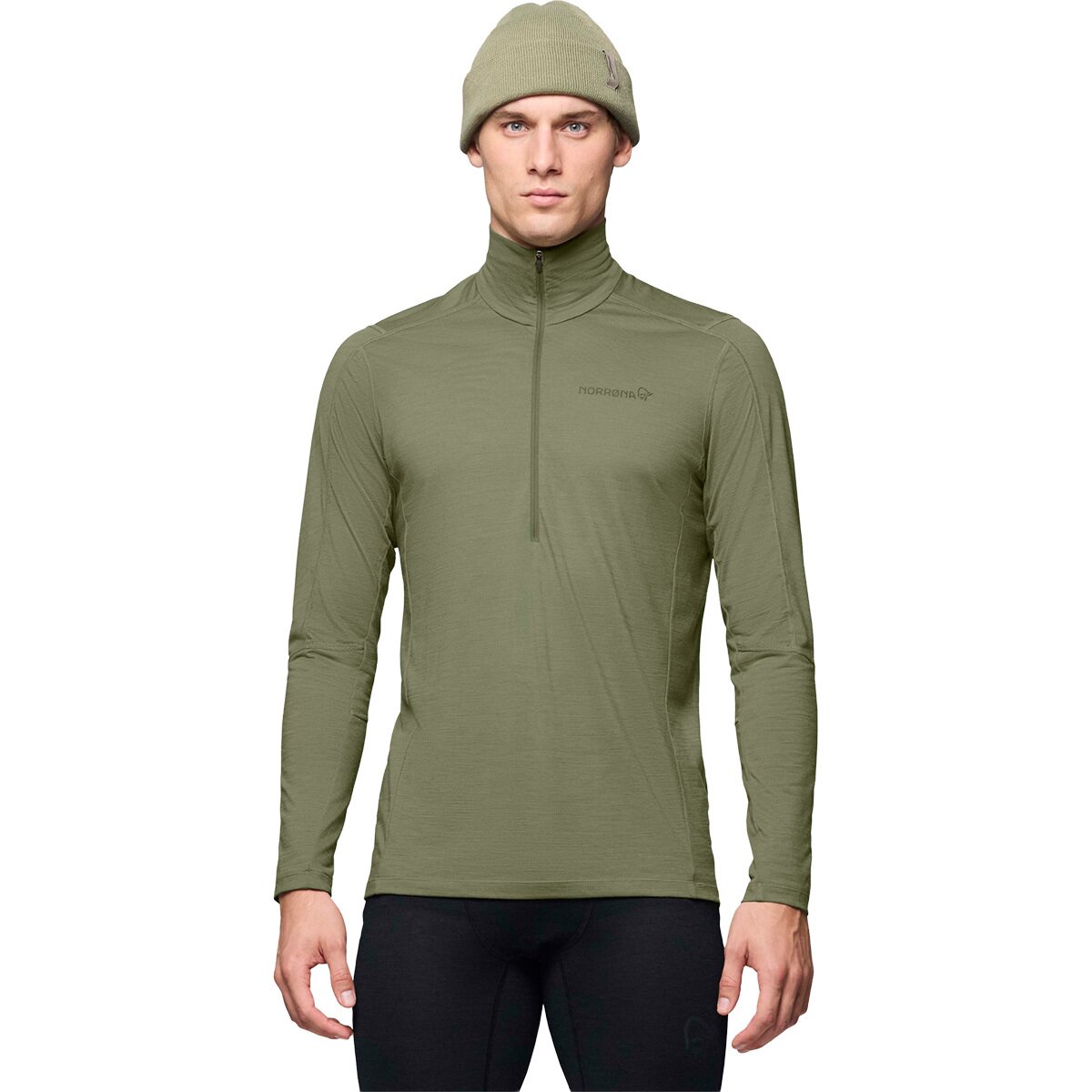 Image of Norrona Falketind Equaliserull Zip Neck Top - Men's Deep Lichen Green, XL