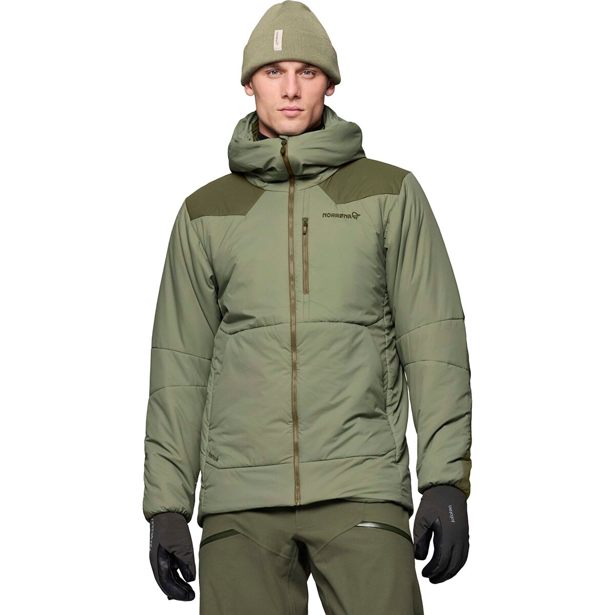 Image of Norrona Tamok Thermo80 Zip Hooded Jacket - Men's Olive Night/Deep Lichen Green, S