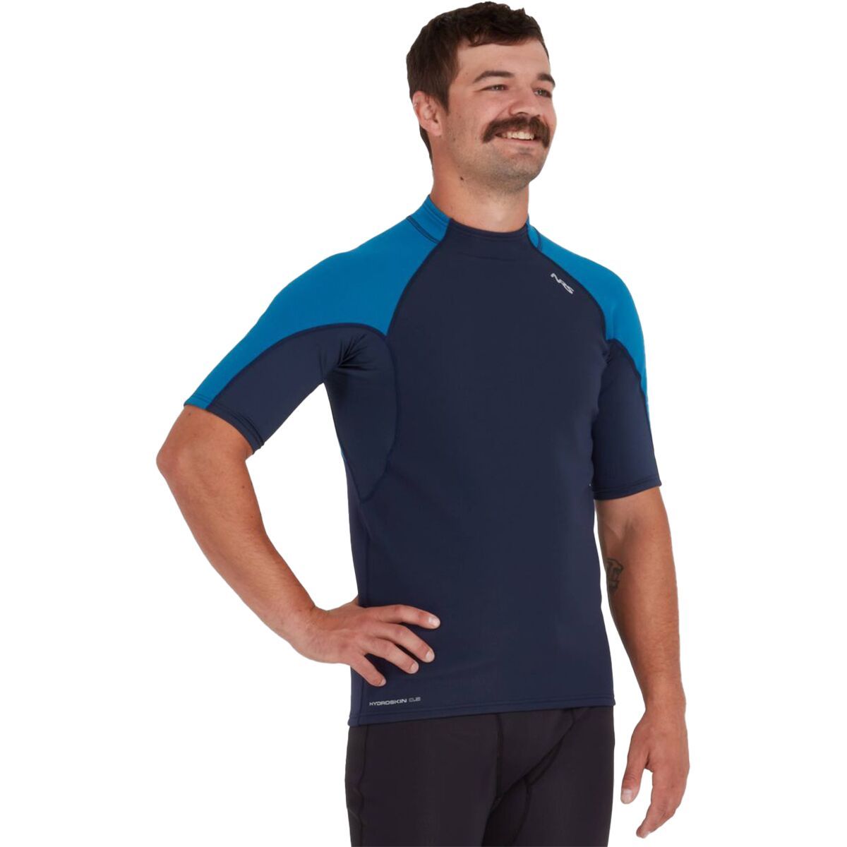 Image of NRS HydroSkin 0.5mm Short-Sleeve Top - Men's Navy/Mykonos, M