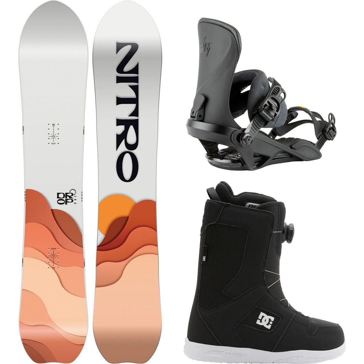 Nitro Drop Snowboard + Ivy Binding + DC Phase BOA Boot - Women's 146cm, S,6.5