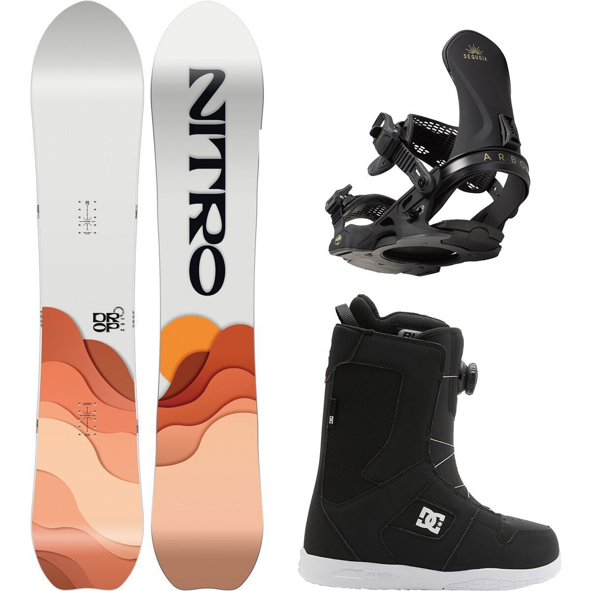 Nitro Drop Snowboard + Sequoia Binding + Phase BOA Boot - Women's 146cm, S,6.5