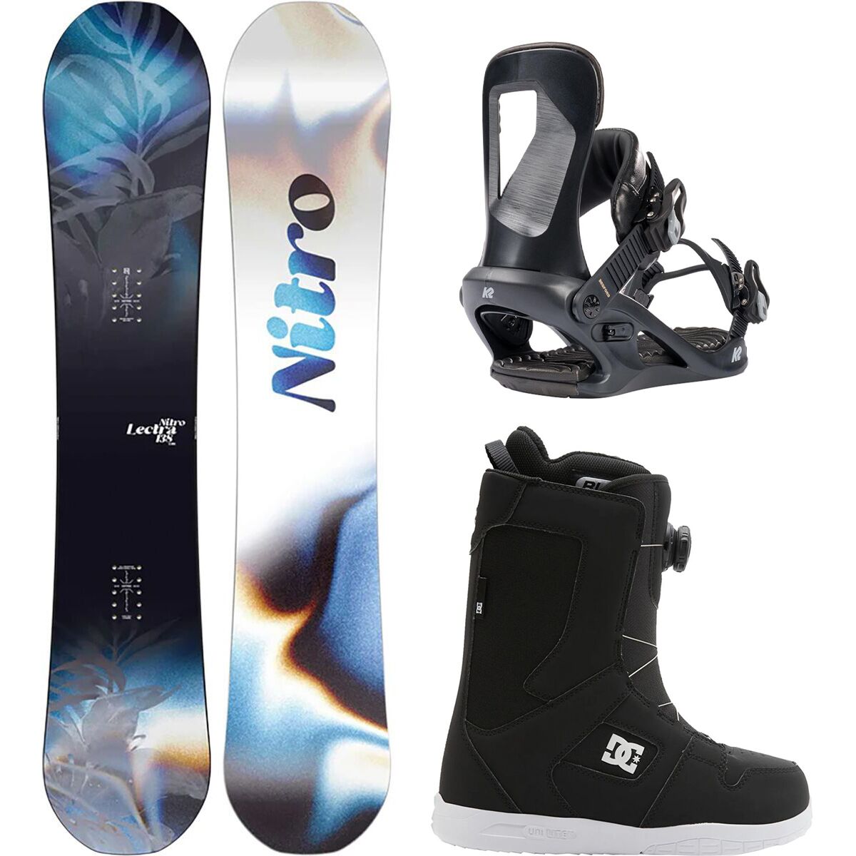 Nitro Nitro Lectra Cam-Out Snowboard + Bedford Binding + Phase BOA Boot 146cm, L,9.0