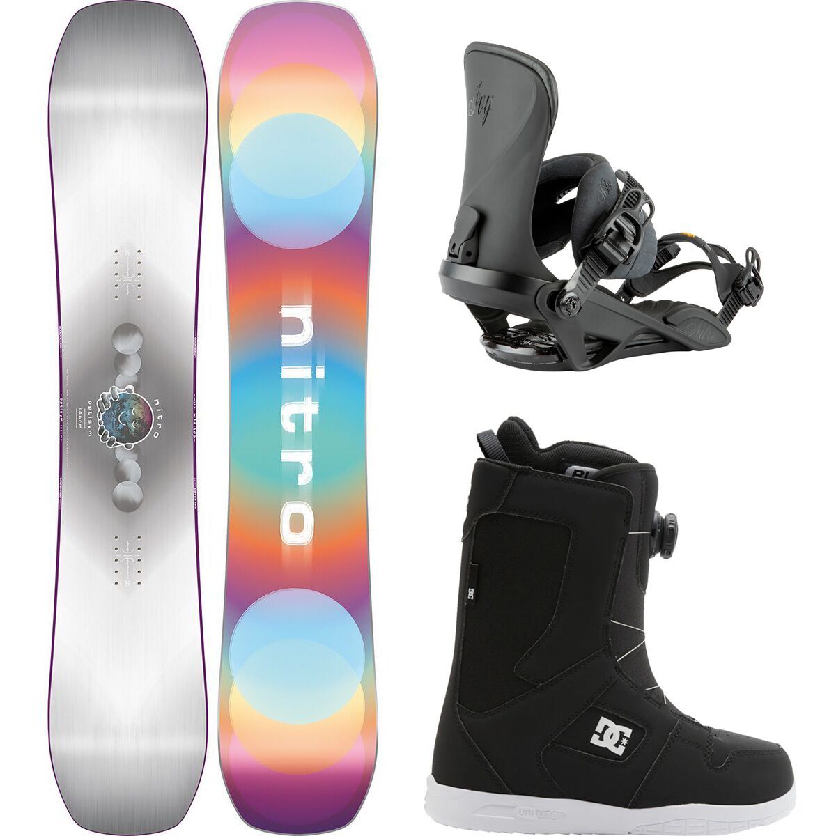 Nitro Optisym Snowboard + Ivy Binding + Phase BOA Boot - Women's 138cm, S,6.5