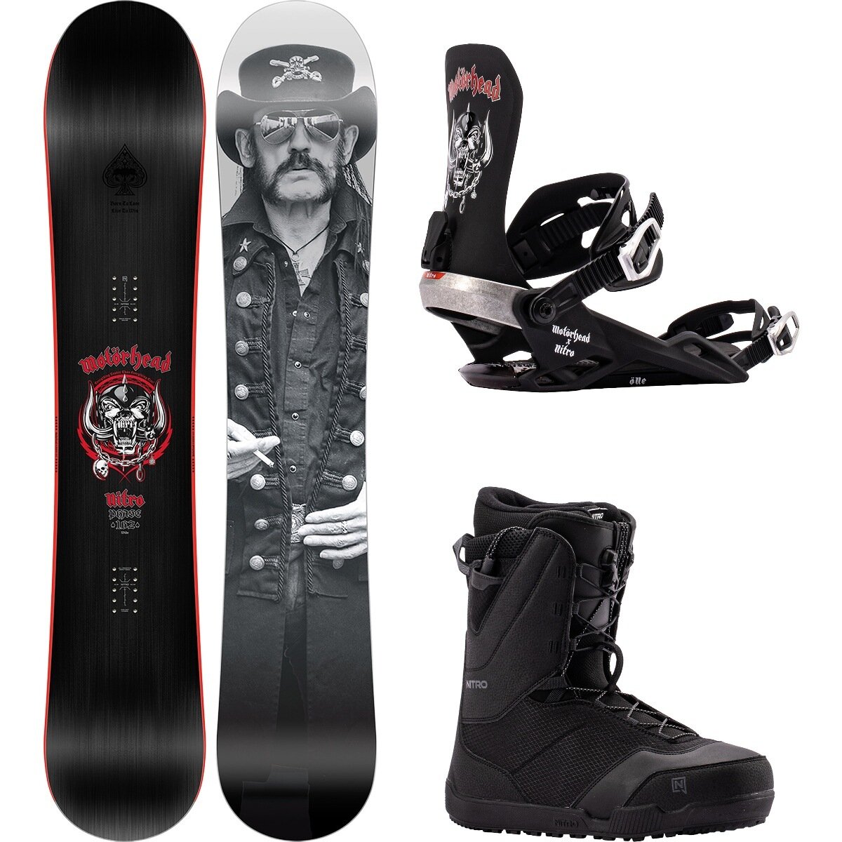 Image of Nitro Phase X MOTORHEAD w/ Tangent TLS + ONE Snowboard Package OneCol,Nitro X Motorhead,Black, 152cm,L,12
