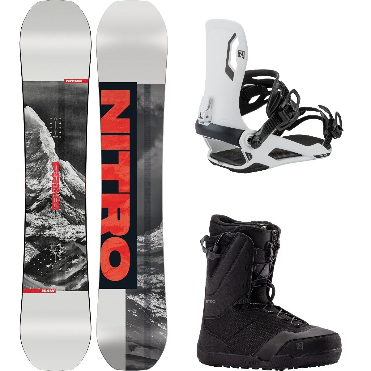 Image of Nitro Prime Raw w/ Tangent TLS + Talent Snowboard Package OneCol,White,Black, 149cm,L,10.5