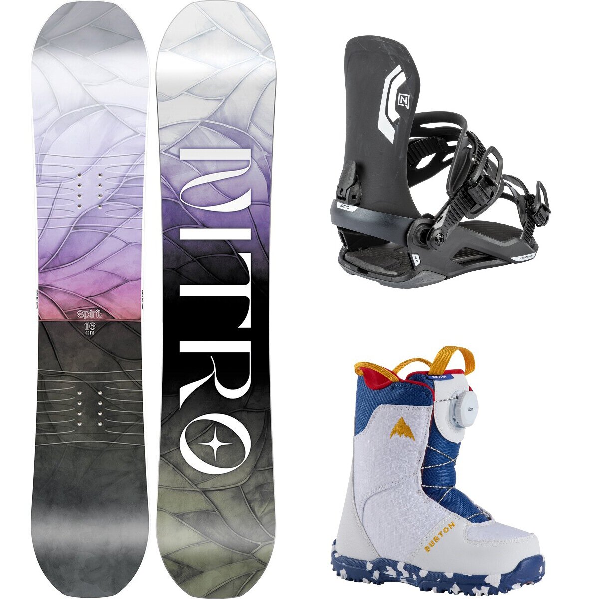 Image of Nitro Spirit w/ Grom BOA + Charger Mini Snowboard Package OneCol,Ultra Black,White, 126cm,S,2