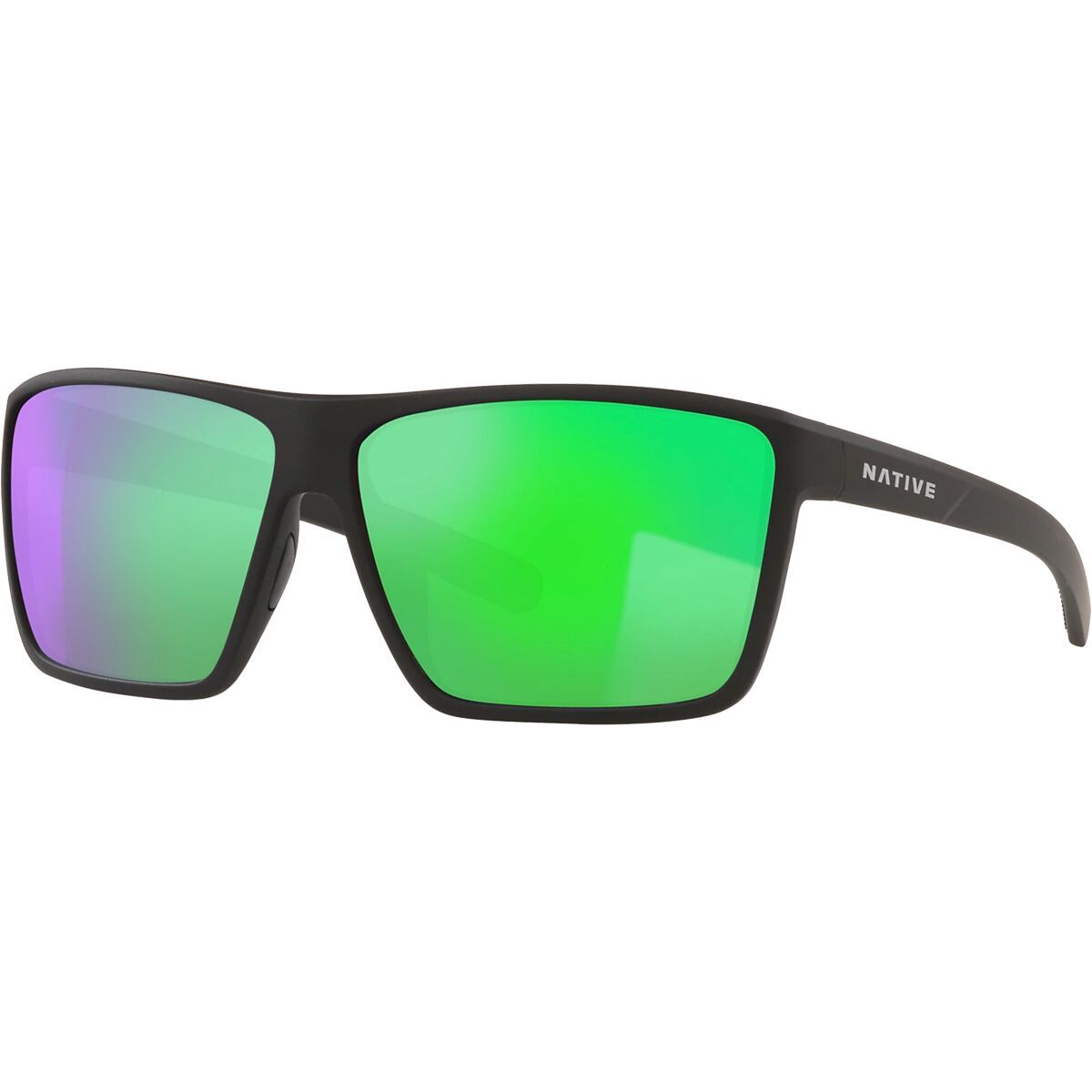 Image of Native Eyewear Wells XL Polarized Sunglasses Matte Black/Green Reflex, One Size