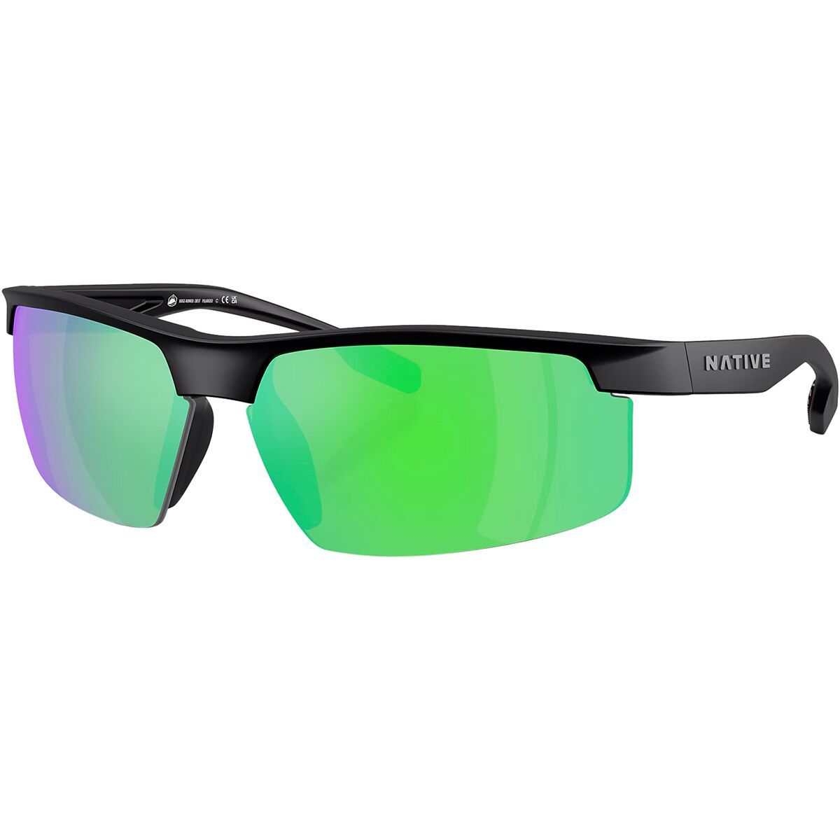 Image of Native Eyewear Ridge-Runner Crest Polarized Sunglasses Matte Black/Green Reflex Polarized, One Size