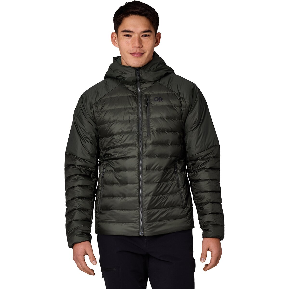 Image of Outdoor Research Helium Down Hooded Jacket - Men's Dark Laurel, L