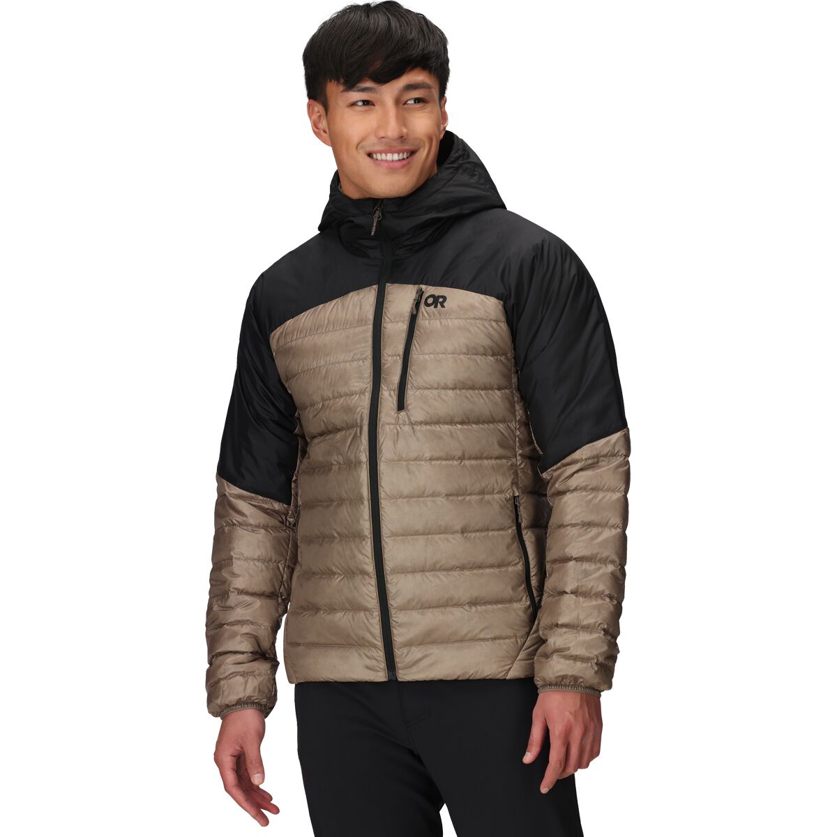 Image of Outdoor Research Helium Down Hooded Jacket - Men's Sable/Black, M