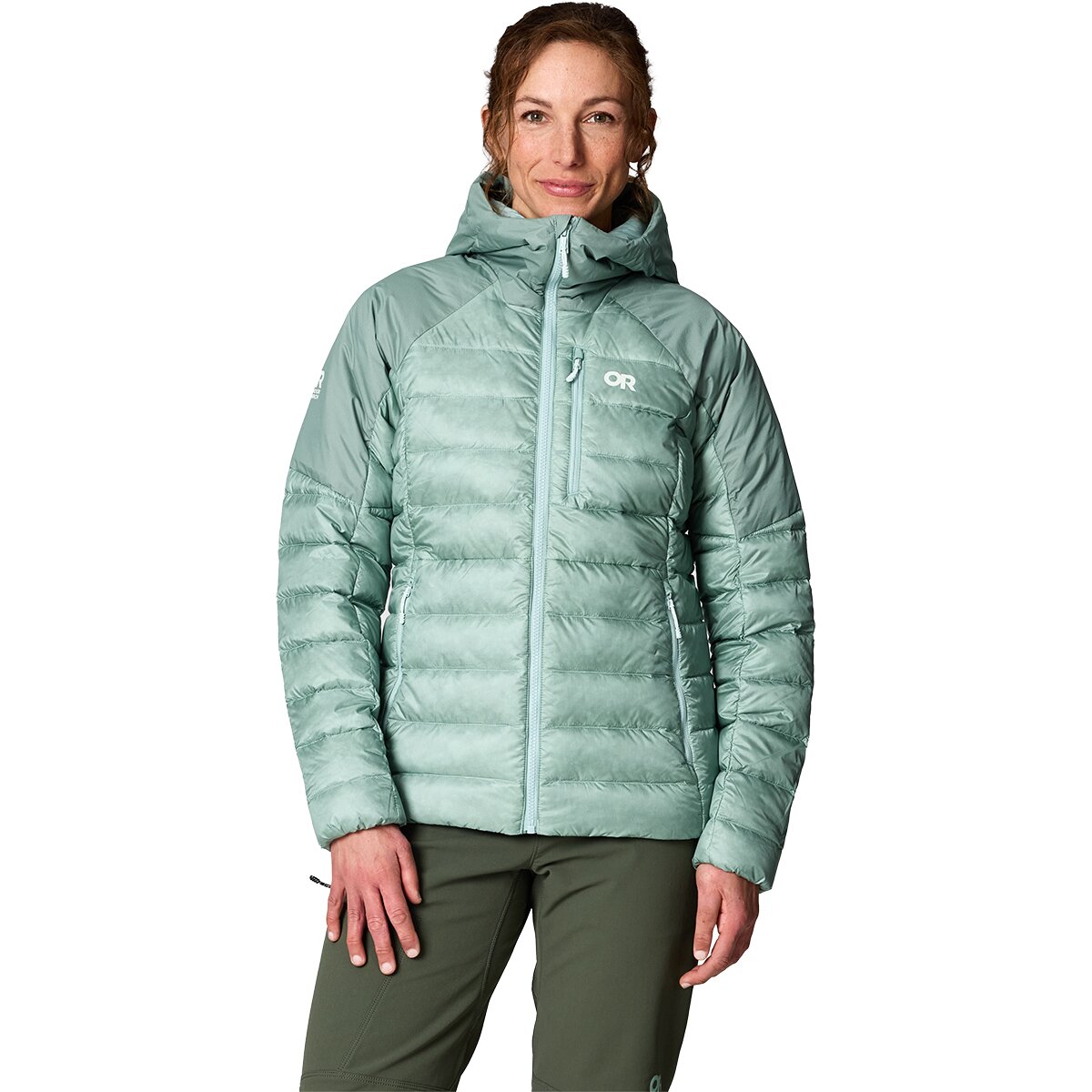 Image of Outdoor Research Helium Down Hooded Jacket - Women's Thyme, S