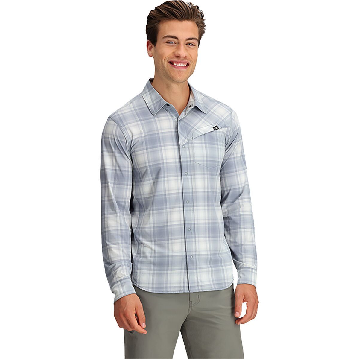 Outdoor Research Astroman Long-Sleeve Sun Shirt - Men's Slate Plaid, XL