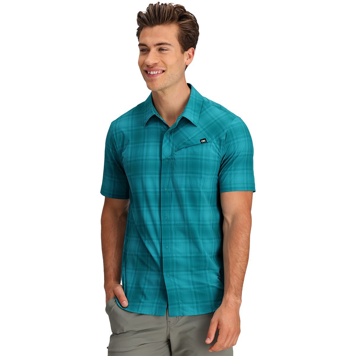 Outdoor Research Astroman Short-Sleeve Sun Shirt - Men's Deep Lake Plaid, M