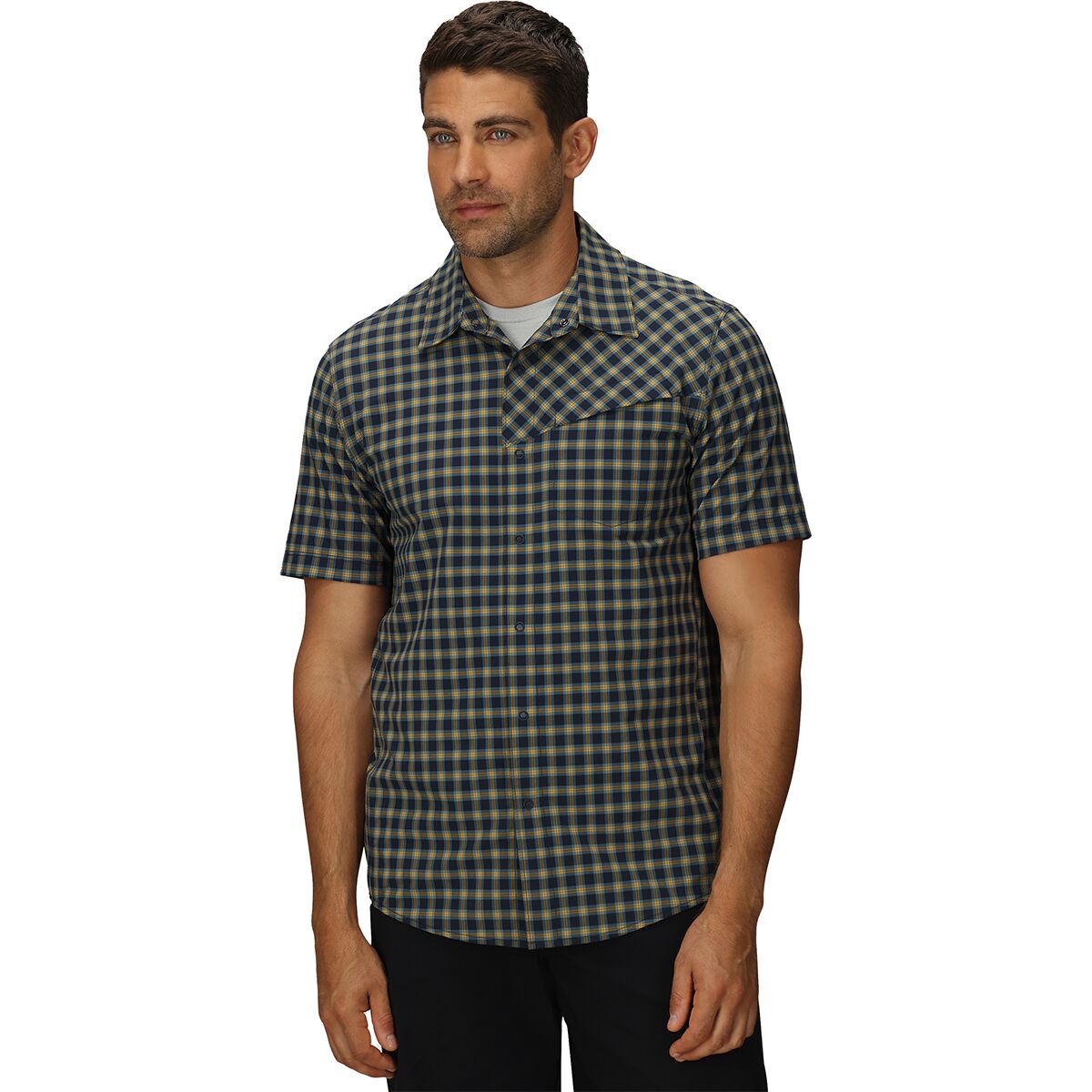 Image of Outdoor Research Astroman Short-Sleeve Sun Shirt - Men's Gold Nebula Plaid, S