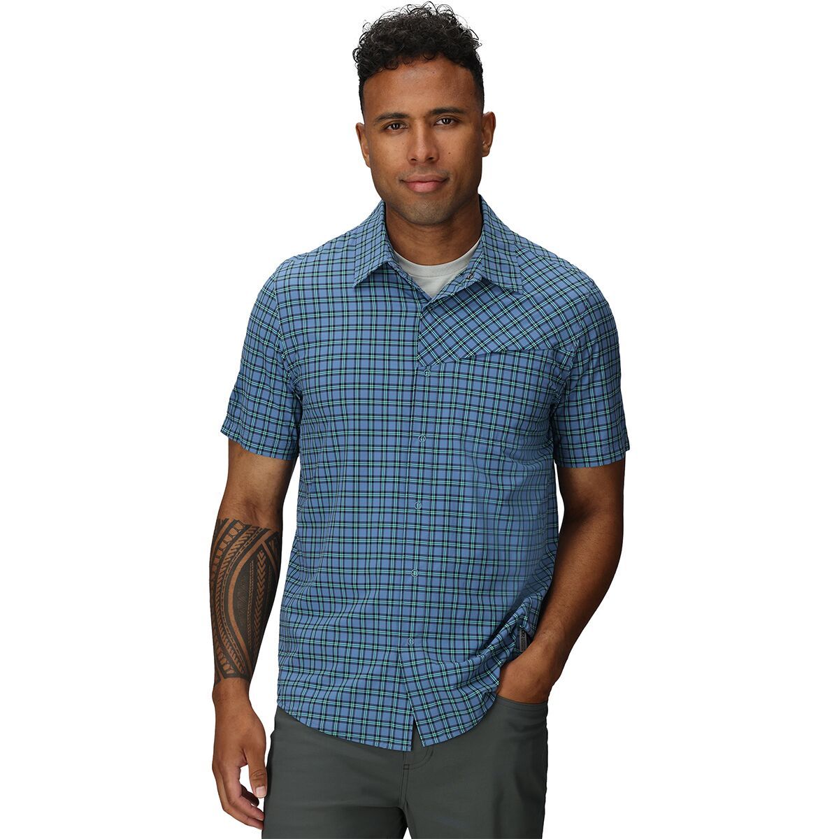 Image of Outdoor Research Astroman Short-Sleeve Sun Shirt - Men's Maldives Plaid, XL