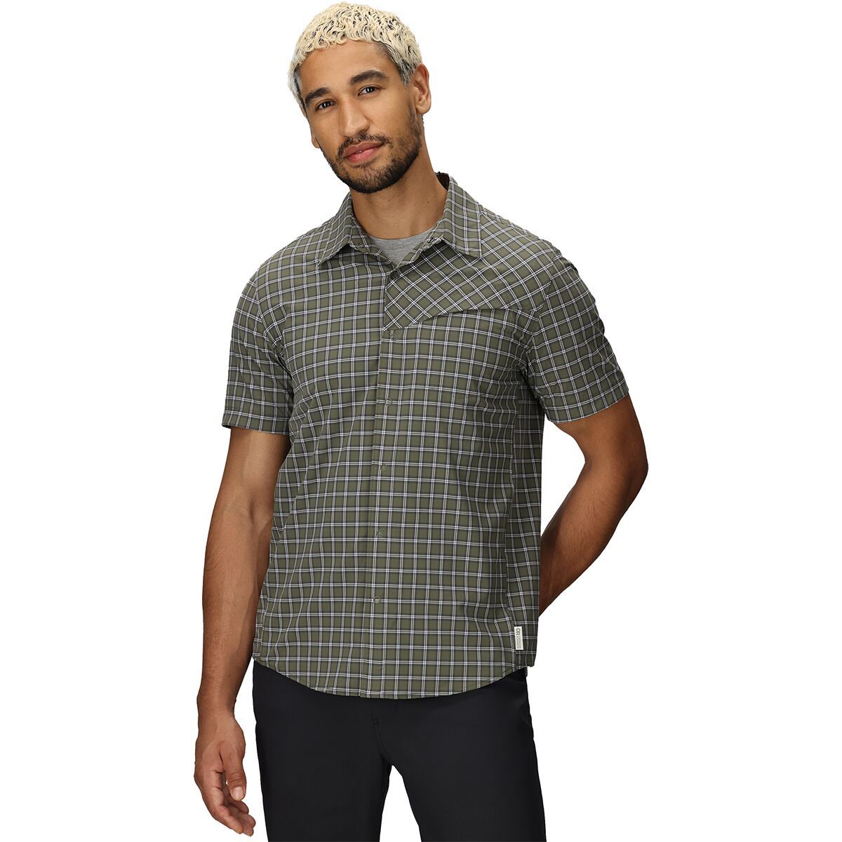 Image of Outdoor Research Astroman Short-Sleeve Sun Shirt - Men's Ranger Green Plaid, XL