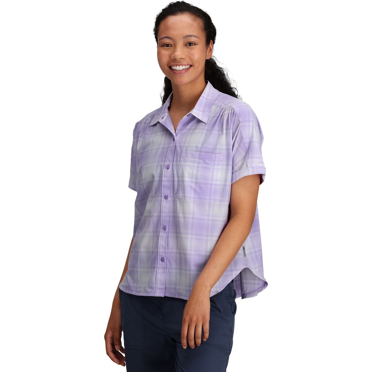 Outdoor Research Astroman Short-Sleeve Sun Shirt - Women's Lavender Plaid, M
